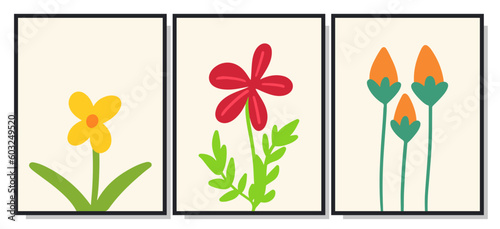 Botanical minimalist wall art poster vector set. Design for wall framed prints, canvas prints, poster, home decor, cover, wallpaper
