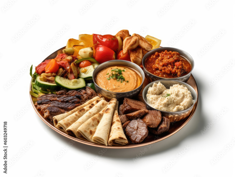 Dish of lebanese food on white background