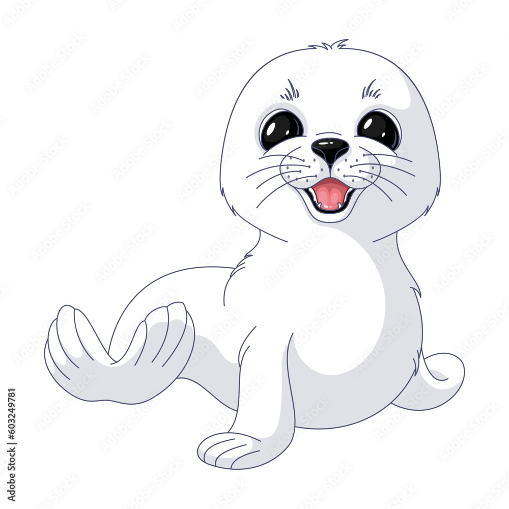 Fototapeta premium Cute baby seal animal cartoon vector illustration