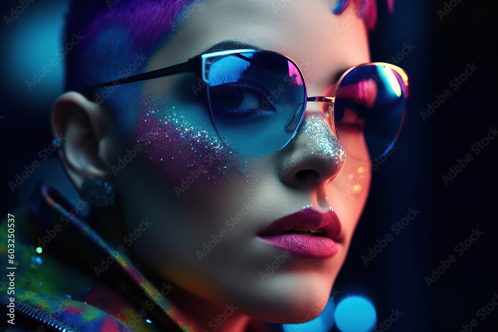 Fashion woman portrait with bright make up, generative ai. Fashion woman portrait with bright make up, generative ai.