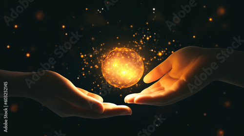 Fotografie, Obraz a human ovary with small, golden orbs scattered around it like bright stars Gen