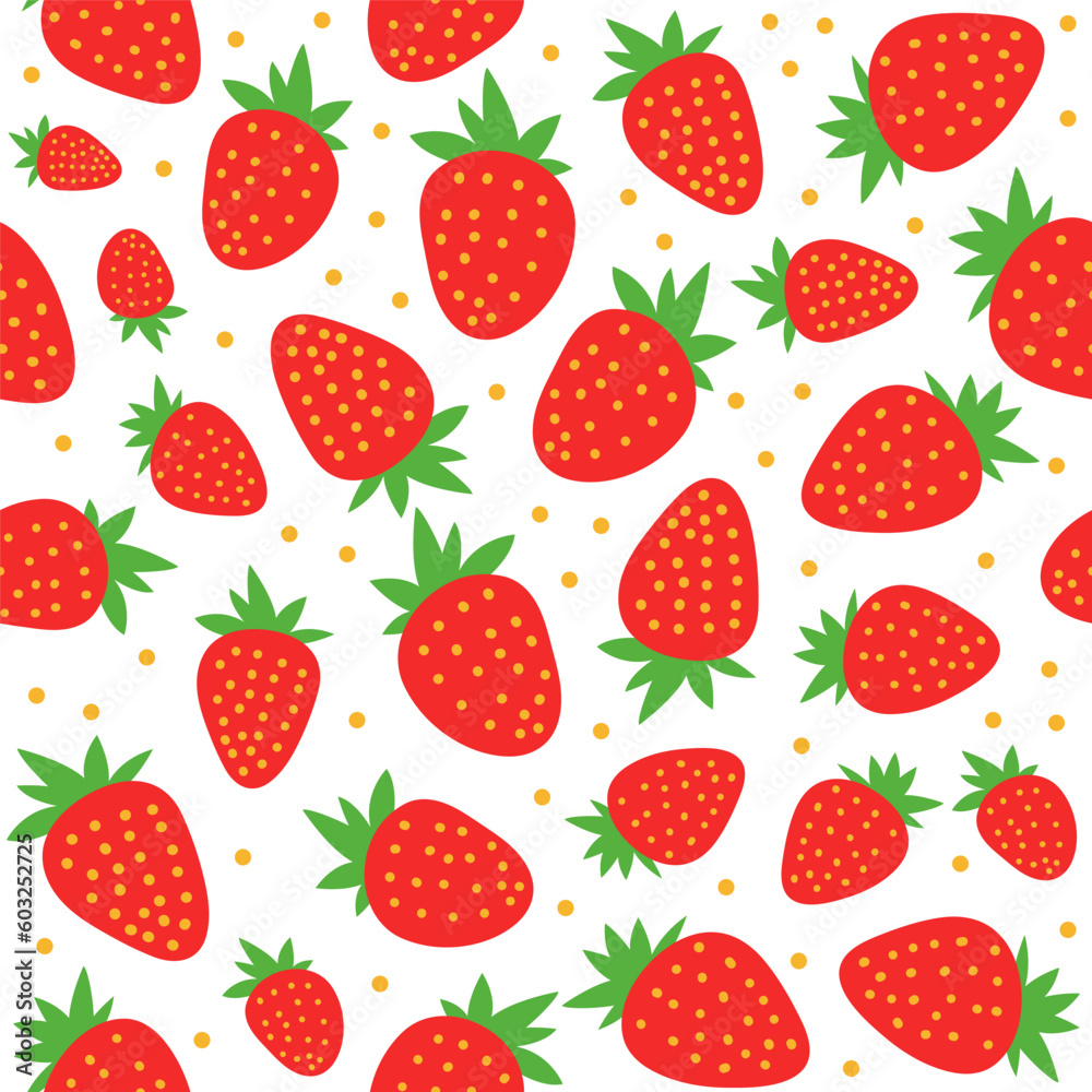 Vector Seamless pattern of abstract hand drawn strawberries on white background. Strawberry doodle style fresh fruit healthy food