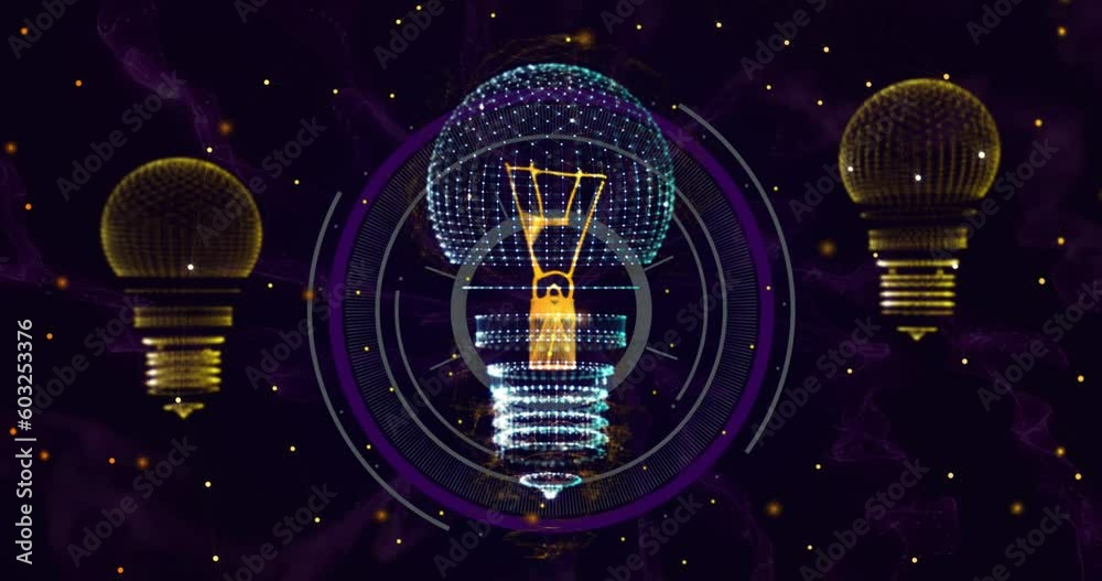 Animation of light bulbs, connections and data processing Animation of light bulbs, connections and data processing