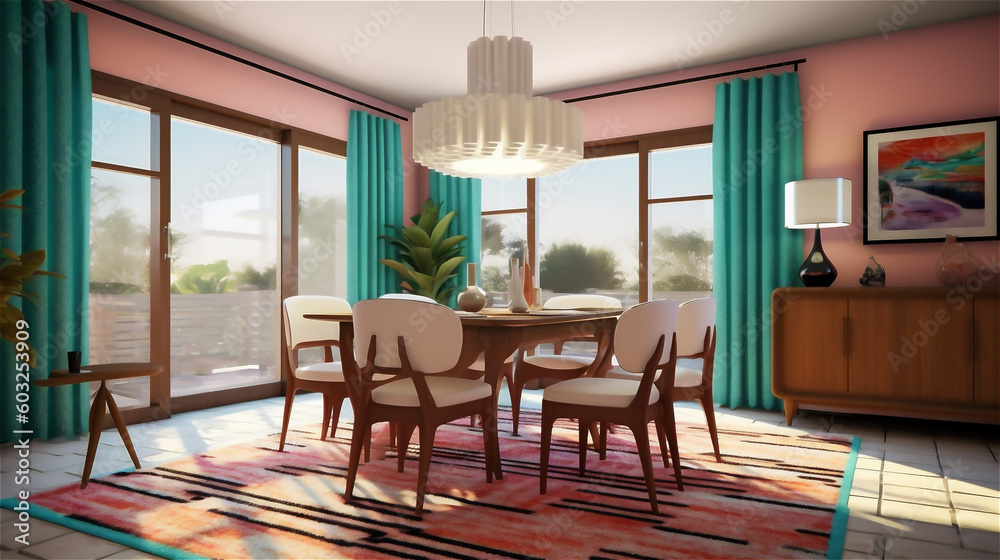 Generative AI, Mid-Century Modern Dining Room Generative AI, Mid-Century Modern Dining Room