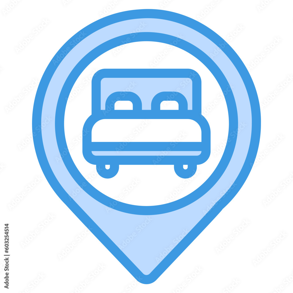 Hotel location icon in blue style, use for website mobile app presentation Hotel location icon in blue style, use for website mobile app presentation