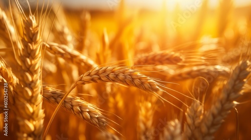 A close-up of a field of golden wheat. Generative AI