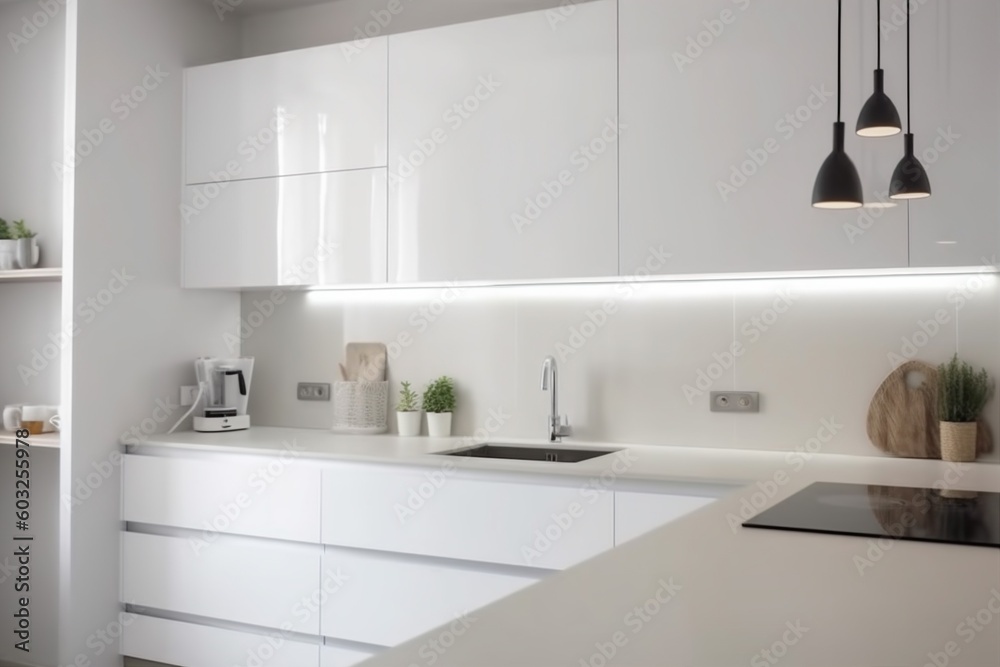 Fototapeta premium kitchen style apartment interior white house design contemporary nobody modern home. Generative AI.
