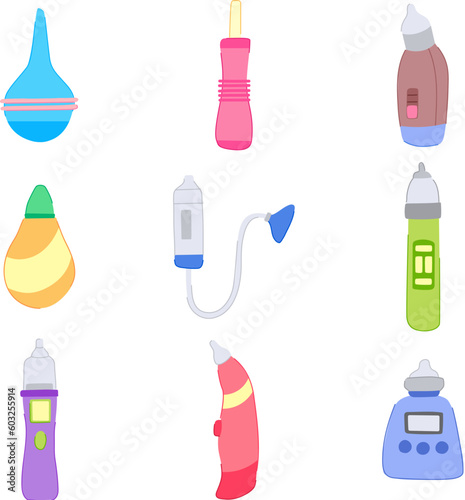 nasal aspirator set cartoon. nose care, health baby, child mother, suction infant nasal aspirator sign. isolated symbol vector illustration
