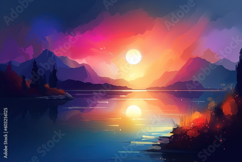 Abstract art colorful landscape background. Vivid stylized modern painting. Ai generated