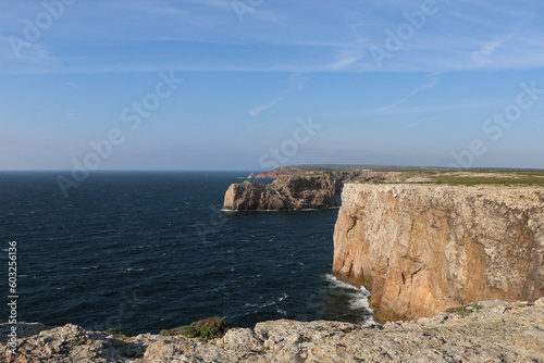 Cape Saint Vincent's view of the cliffs and the horizon over the ocean 
