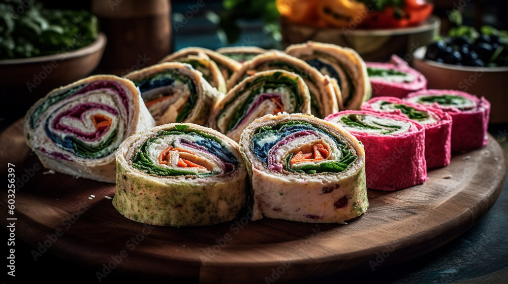 pinwheel vegetable and meat wraps