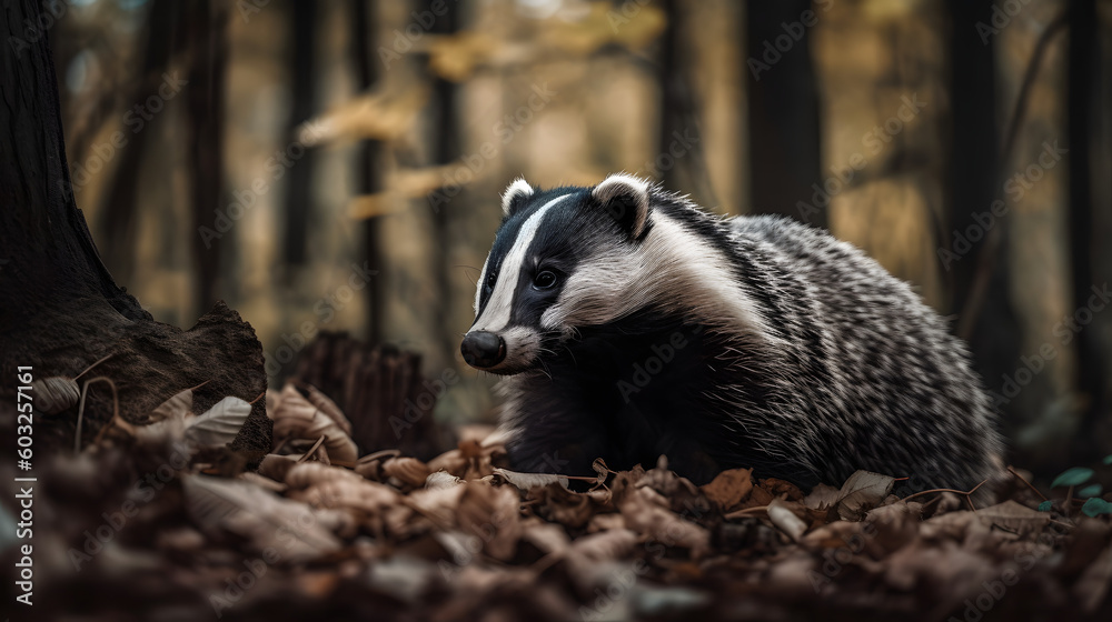 Obraz premium Badger in nature. Generative AI