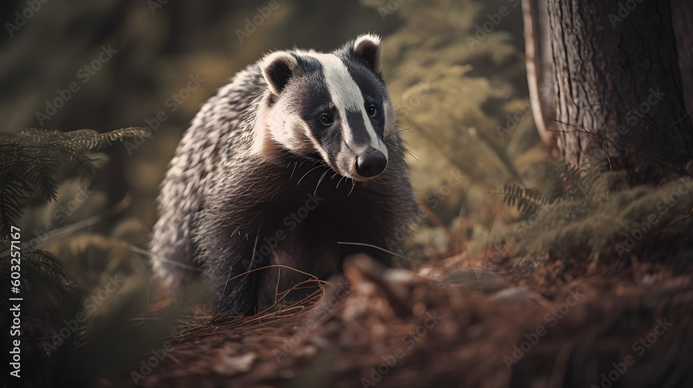 Fototapeta premium Badger in nature. Generative AI