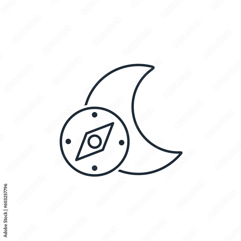 Fototapeta premium Compass sign on the background of the night moon. Night search.Vector linear icon isolated on white background.