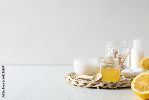 Concept of face and skin care supplies - Honey cosmetic