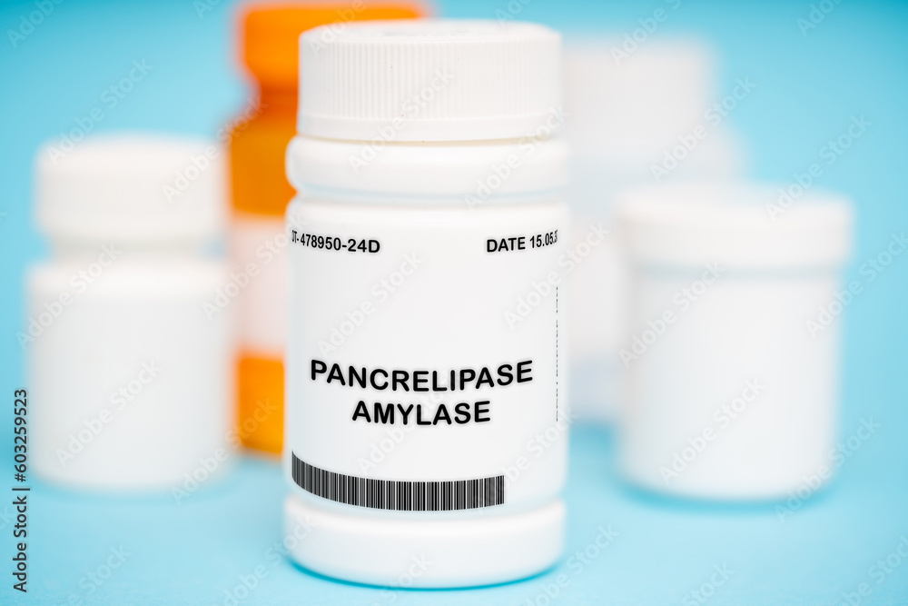 Pancrelipase Amylase medication In plastic vial Pancrelipase Amylase medication In plastic vial