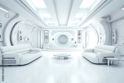 Fototapet Smooth clean white futuristic interior, science fiction lab or space ship