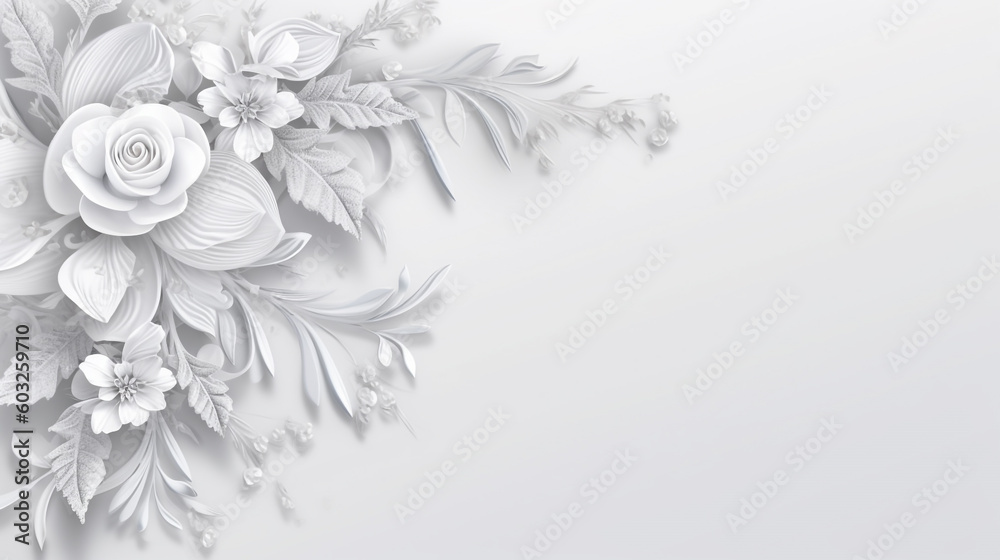 beautiful white flowers on a white background with copy space