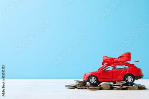 Concept of buying a car with toy car