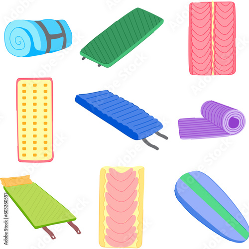 sleeping pad set cartoon. travel sleep, nature adventure, bed hiking, outdoor equipment sleeping pad sign. isolated symbol vector illustration
