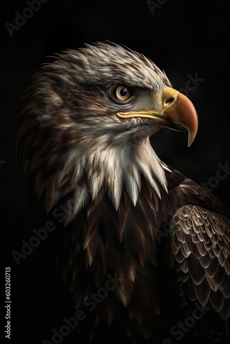 Majestic Freedom  Close-Up Portrait of a Bald Eagle against a Dark Background  generative Ai