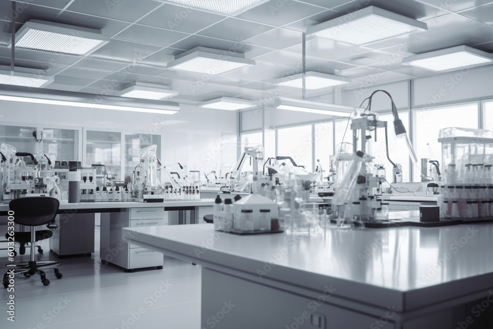 a laboratory with blue lights inside with Generative AI a laboratory with blue lights inside with Generative AI