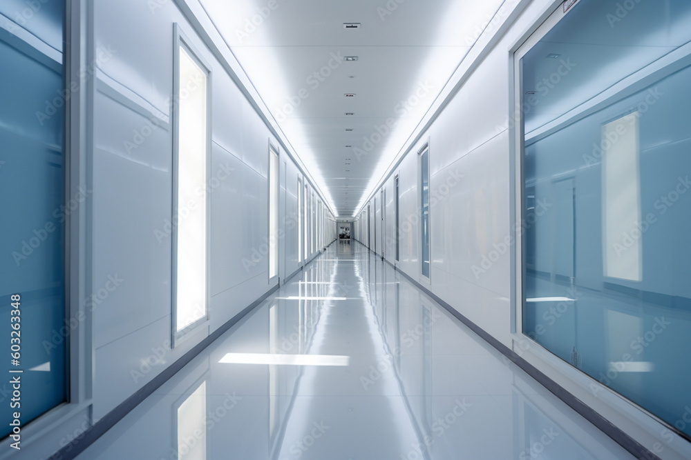 the corridor of a modern office building showing white walls with Generative AI the corridor of a modern office building showing white walls with Generative AI