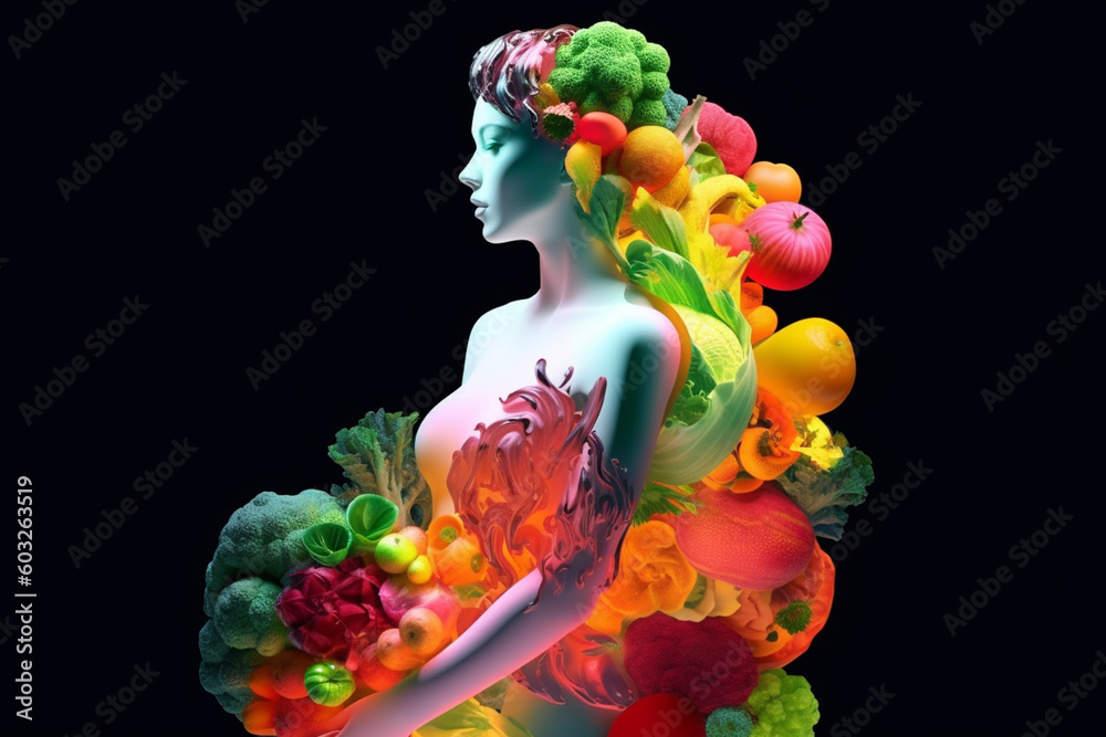 medical art of girl body shaped with vegetables with Generative AI