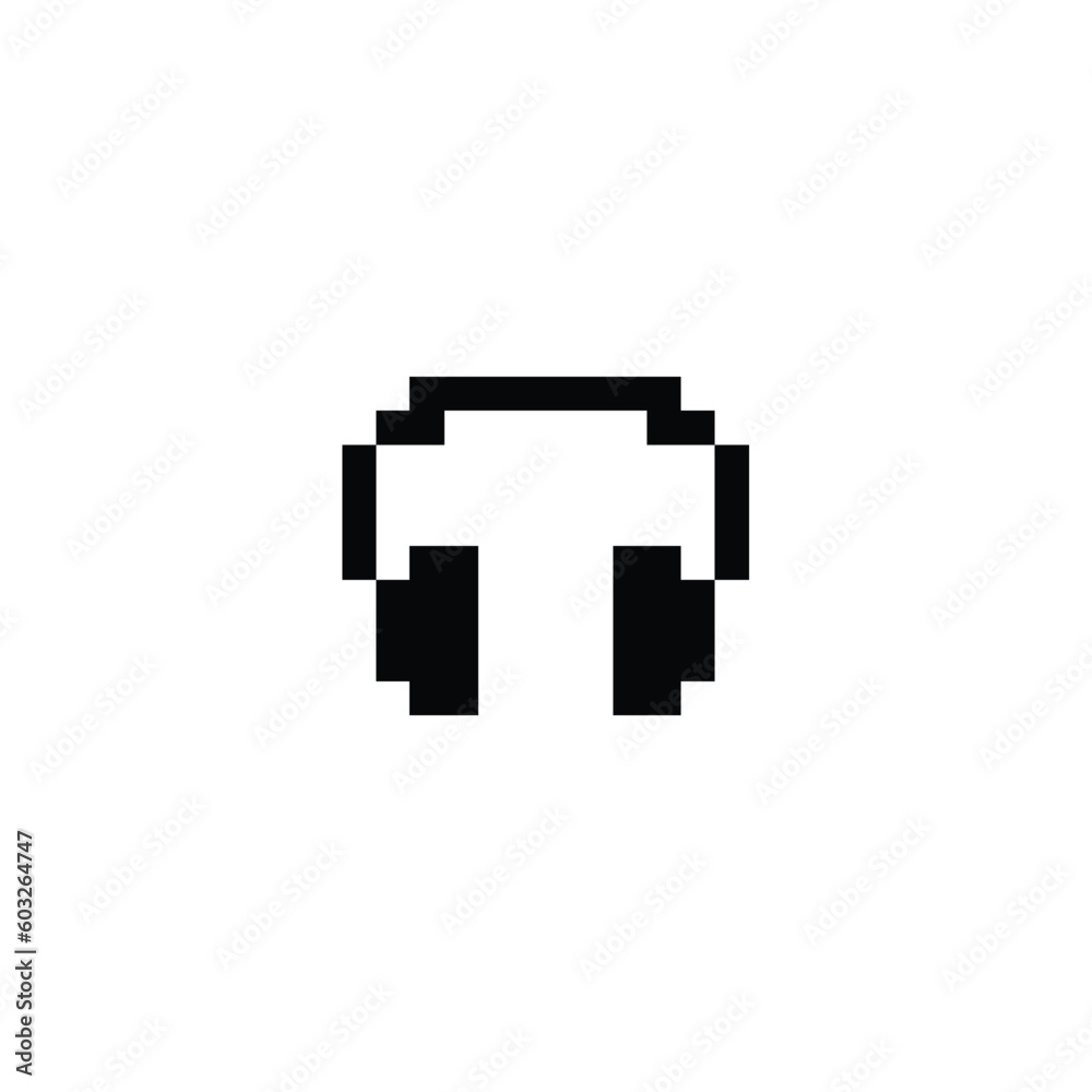 Fototapeta premium headset icon pixel art style with black color and white background good for your project and game asset.