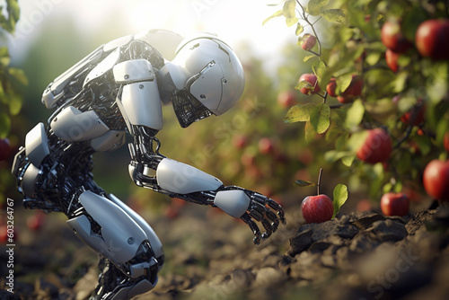 robot picks apples in the orchard with Generative AI