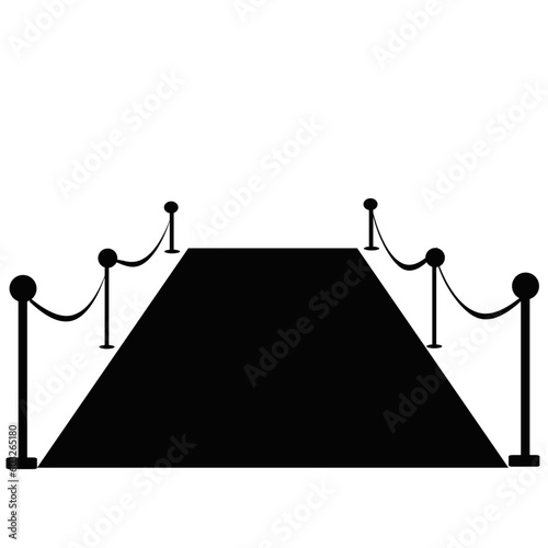 Red carpet and barrier rope on white background. Symbol of ceremony. Vector illustration.