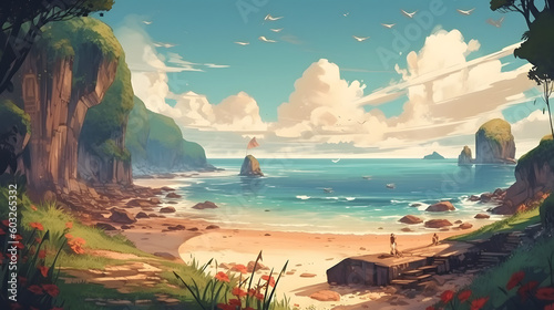 Summer beach landscape, background. Generative AI