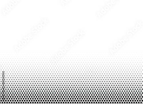 Dot pattern with halftone effect. Black white pop art gradient. Half tone fade background. radial print. Cartoon duotone banner. Monochrome backdrop. Anime gradation frame. Vector illustration