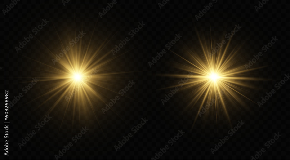 Golden light vectors.Bright gold star.Light flash.Gold glitter.