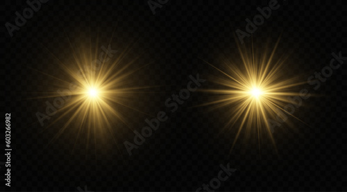Golden light vectors.Bright gold star.Light flash.Gold glitter.