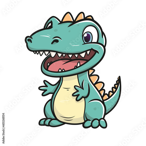 Little cute happy dino. Kid dinosaur for stickers or t-shirts. Vector illustration isolated on a white background © tiena
