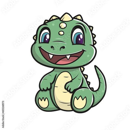 Little cute happy dino. Kid dinosaur for stickers or t-shirts. Vector illustration isolated on a white background