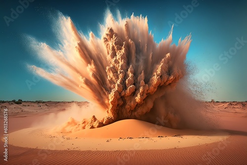 Sand explosion. Bomb detonating in the desert. generative AI