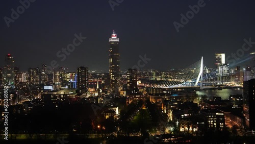 Wallpaper Mural Night Panorama of Rotterdam, Netherlands. Rotterdam, The Netherlands - Aprill, 2023: City Scape, Torontodigital.ca