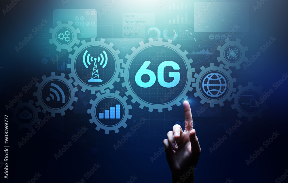 6G New generation telecommunication fast internet and technology concept on virtual screen.