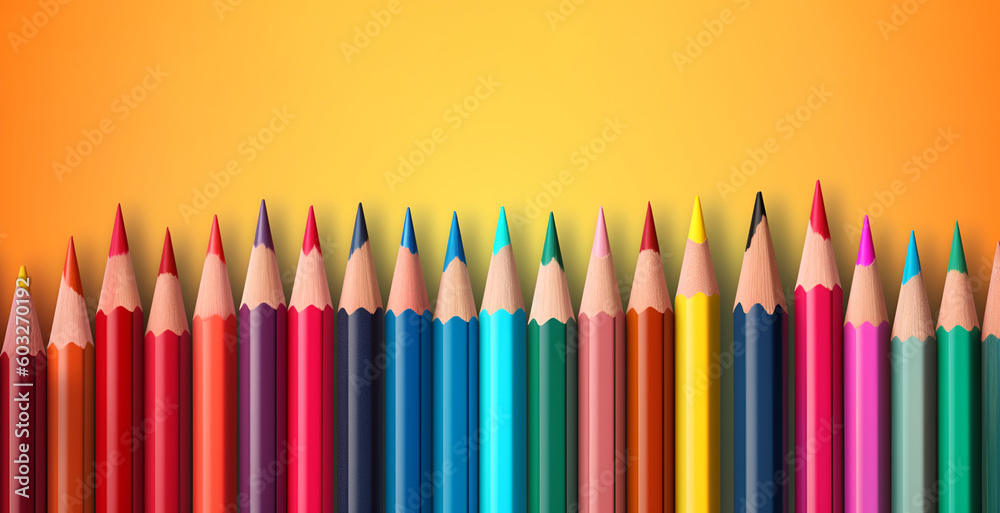 Banner with colorful pencils on bright yellow background, back to school idea, poster idea, AI generated Banner with colorful pencils on bright yellow background, back to school idea, poster idea, AI generated