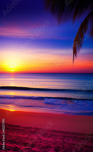 sunset on the beach with palm