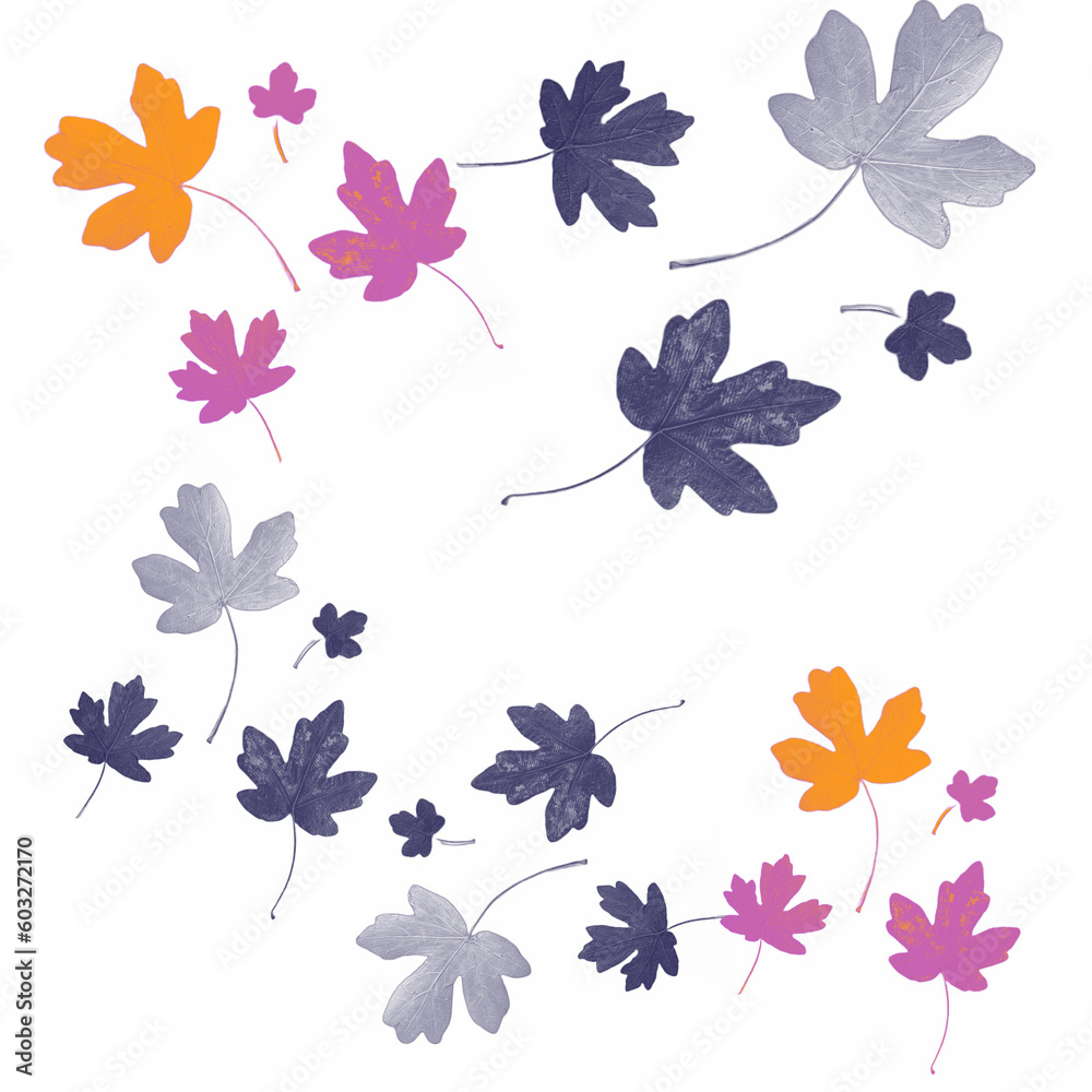 Set of Colorful  Hand painted autumnal leaves in bright colors. Transparent background.