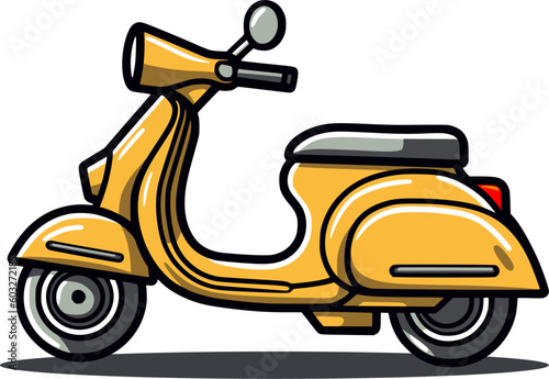 Yellow scooter emblem. Vintage motor scooter sign for transportation and delivery services.