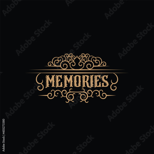 amazing unique and cool classic vintage logo design with an elegant symmetrical curved ornament with the inscription "Memories" in the middle