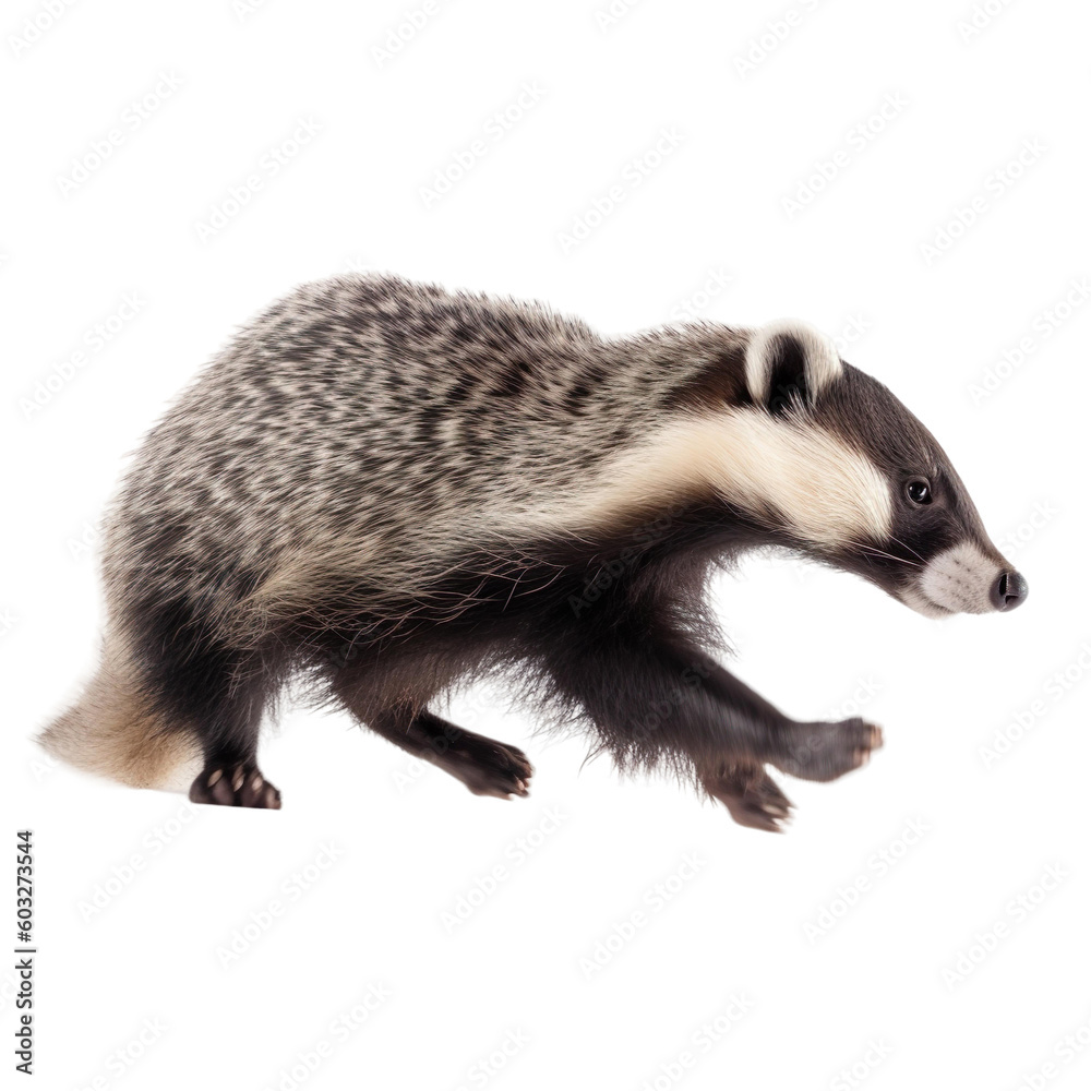 side view of animal badger running on transparent background, Generative Ai side view of animal badger running on transparent background, Generative Ai