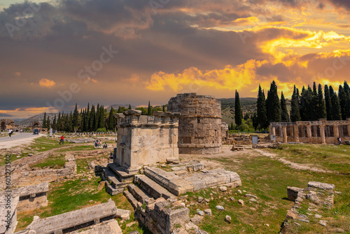 colonnade on the main street of ancient ruined city Hierapolis in Turkey photo