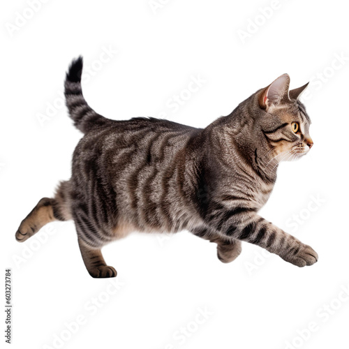 Fotografiet side view of animal cat running on transparent background, Generative Ai