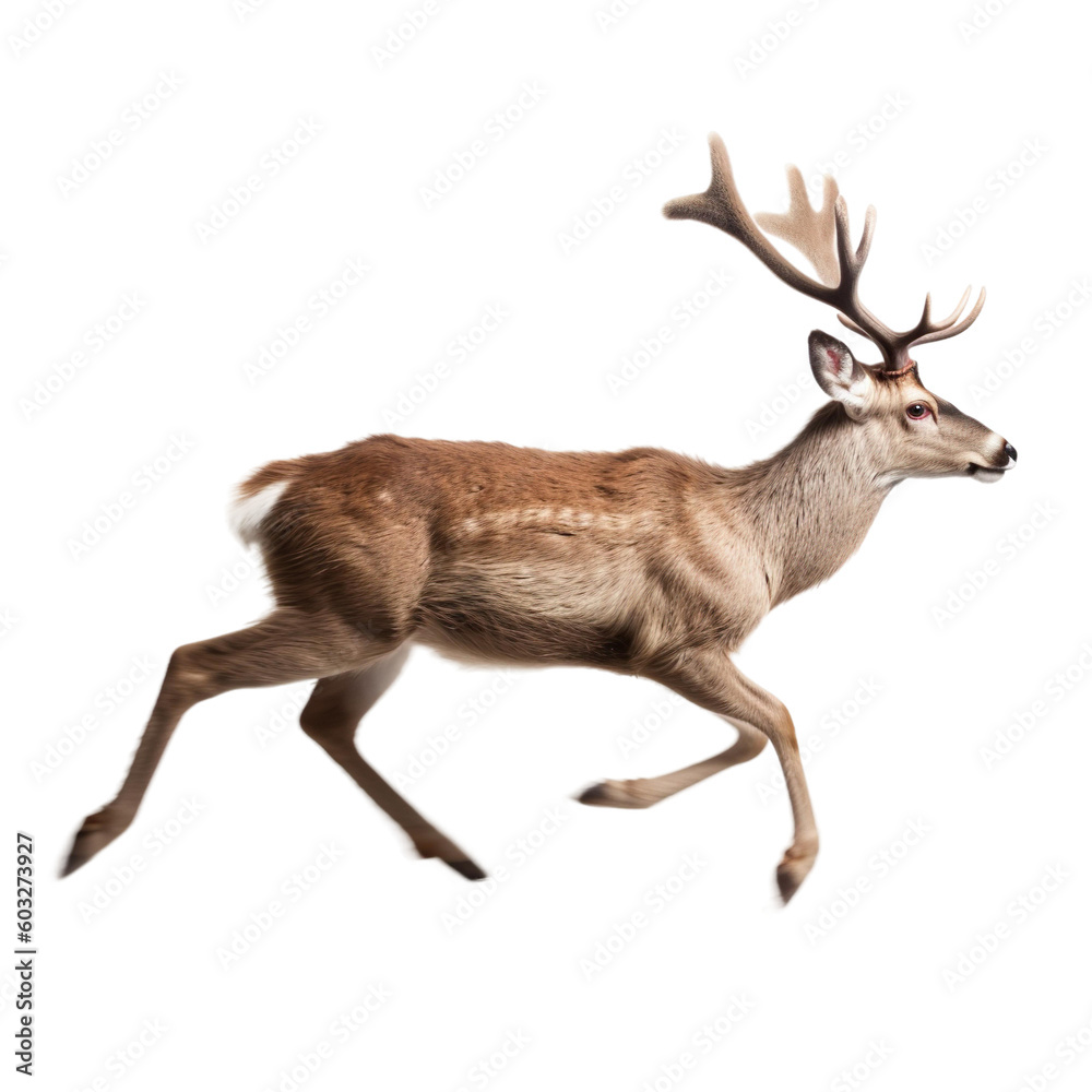 side view of animal deer running on transparent background, Generative