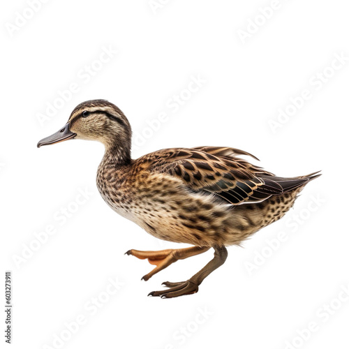 side view of animal duck running on transparent background, Generative Ai
